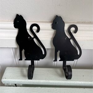Cat Hooks Set of Two Decorative Black Cat Metal Wall Hooks
